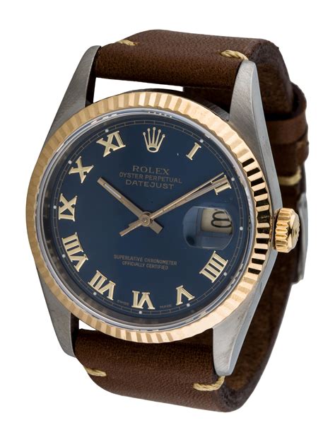 rolex oyster perpetual datejust white gold and leather strap